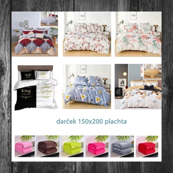 Set de lenjerie de pat 7 piese random + cadou cuplă de 150x200 cm