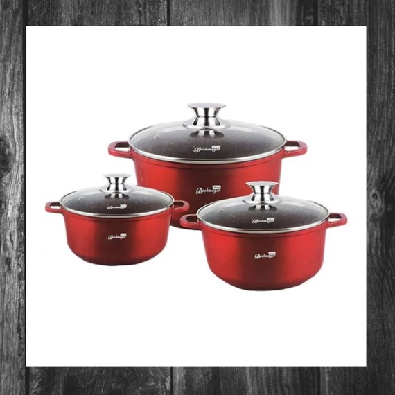 Set de oale Bachmayer, 3 piese, cu înveliș de marmură – roșu – BM-7867