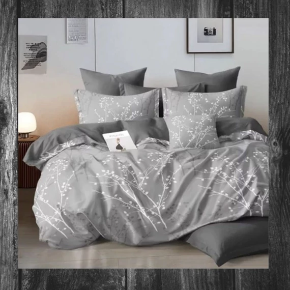 7 piese cuvertură de pat din flanel – gri