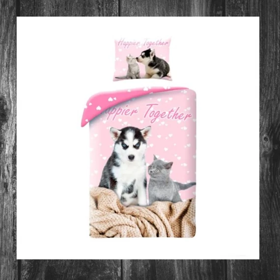 Set lenjerie de pat „Happier Together” cu pisici și câini – 140×200 cm – HAX600878