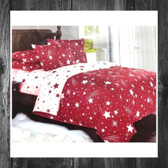Set de lenjerie de pat PLÜSS din 7 piese, model stea căzătoare, roșu HCS-P