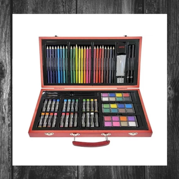 Set de Desen cu 84 de Piese în Cutie de Lemn, HOP1001371