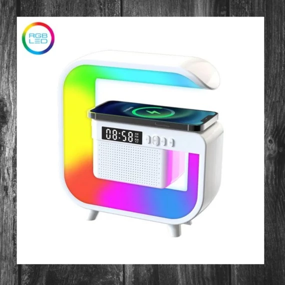 Ceas cu LED RGB Colorful și Boxă Bluetooth cu Încărcător Fără Fir KE24-356