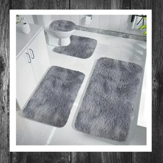 Set covorașe de baie din material moale, 4 piese, gri UL719812S