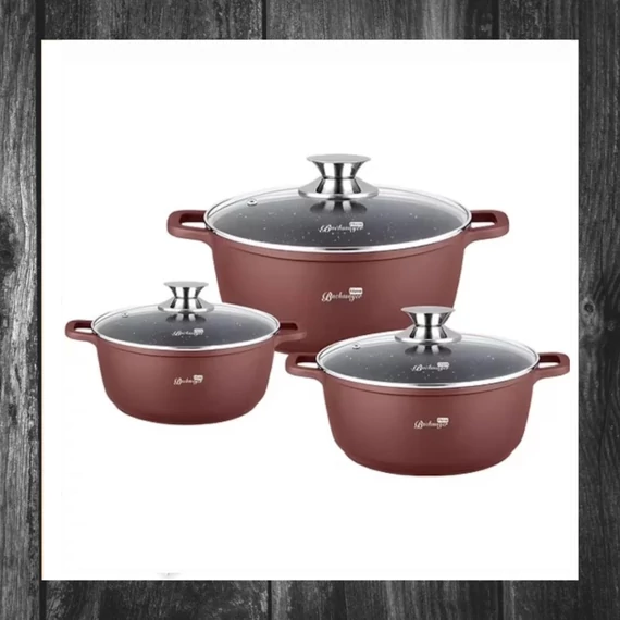 Bachmayer Set de 3 oale cu înveliș marmorat, culoare burgundy – BM-7863