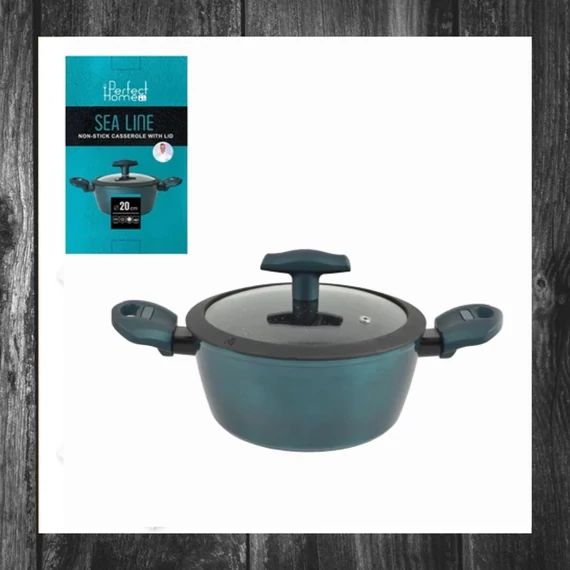 Perfect Home Sea Line oală din aluminiu cu strat antiaderent și capac de sticlă, 20 cm, 3,2L, pentru inducție 15107