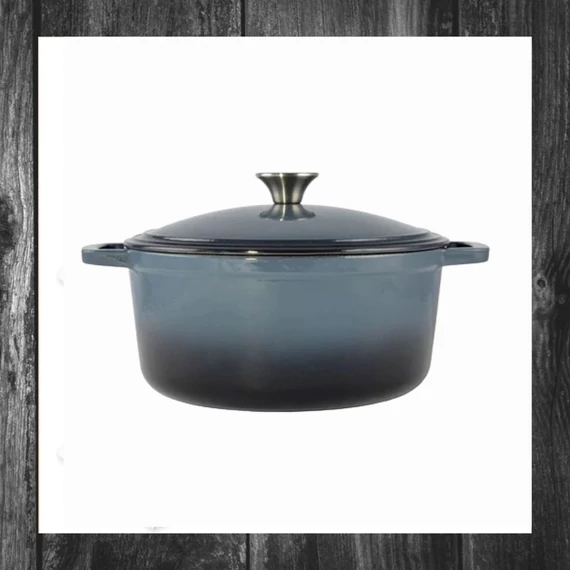 Cratiță din fontă emailată Perfect Home, 28 cm (~6,5 litri), albastru oțel, cod 15720