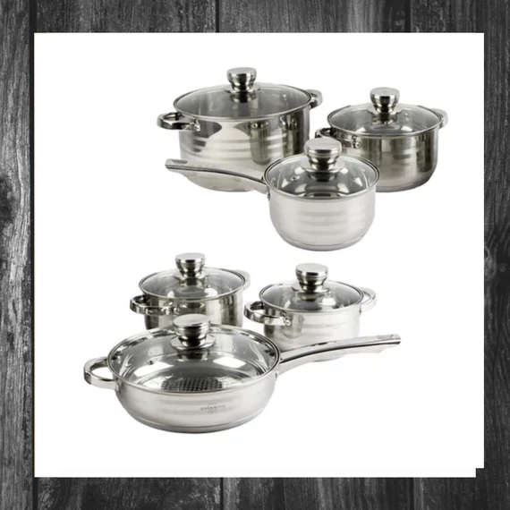 Set de vase Queen Royal QR-8878, 12 piese, oțel inoxidabil