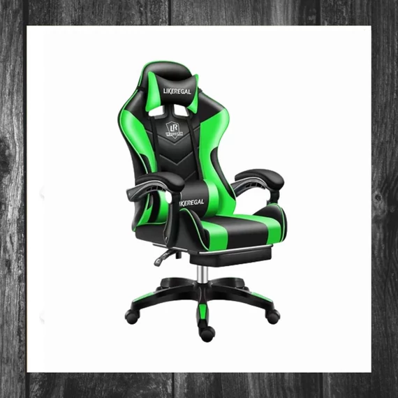 Scaun gamer Likeregal 920 cu suport pentru picioare, verde