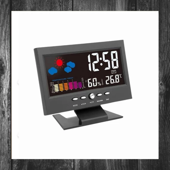 Ceas digital de birou cu termometru și stație meteo, cu ecran LCD – 594192