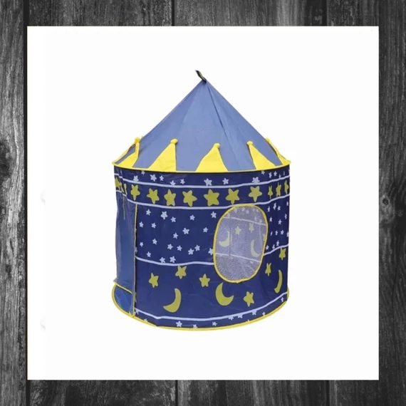 Cort pentru copii tip castel, cu model de stele și lună, 135 x 105 cm, albastru – DGKT102BLUE