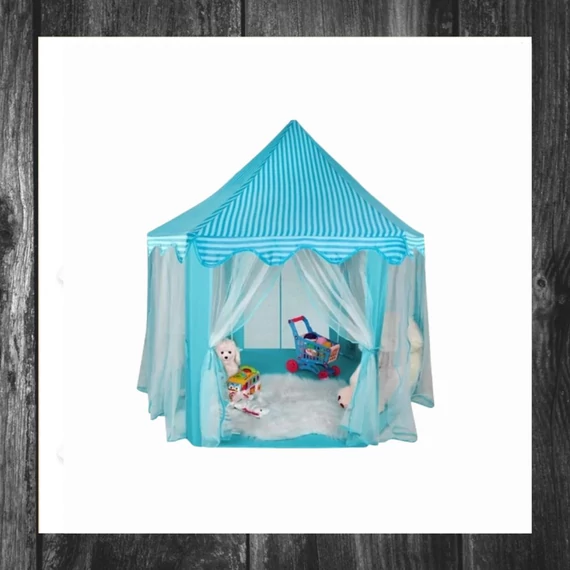 Cort pentru copii, hexagonal, pliabil, 135 x 140 cm, alb-albastru – DGKT1802BLUE