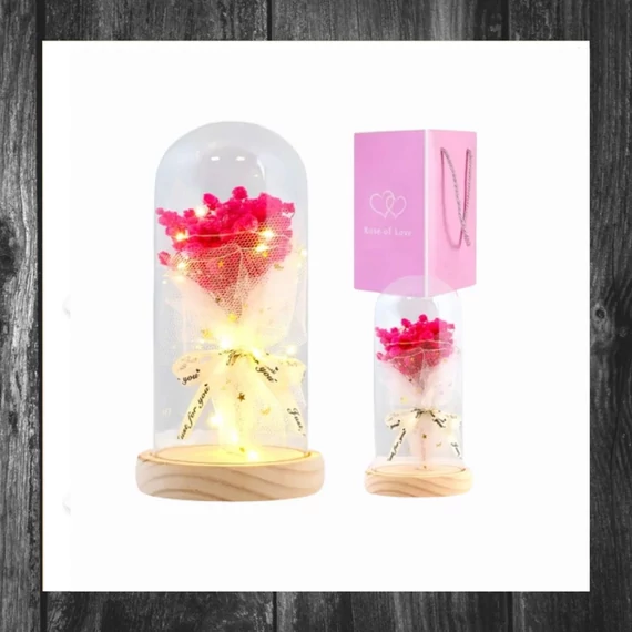 Floare veșnică sub clopot cu iluminare LED ROZ23