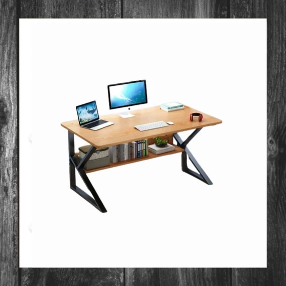 Masă de calculator cu raft, lemn natural, 80 x 40 cm, STL04BR