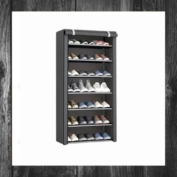 Dulap pentru pantofi cu 7 niveluri – cu husă rabatabilă, gri JY638049-2