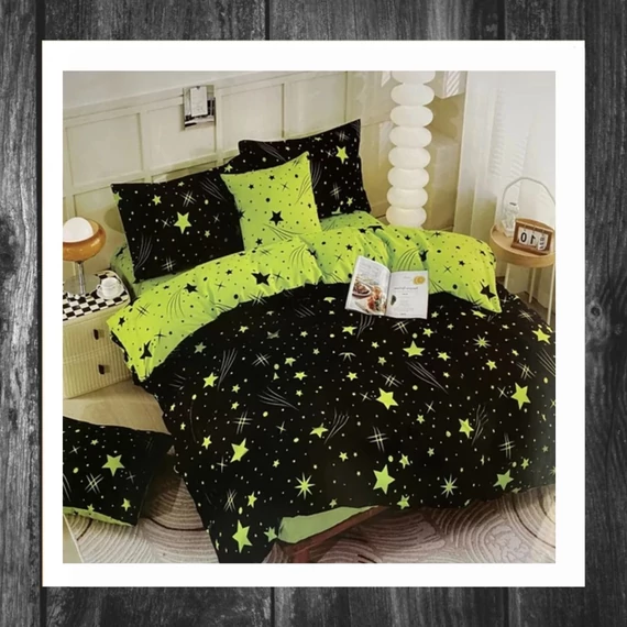 Set de lenjerie de pat 7 piese cu stele – Verde-Negru – AB107-3