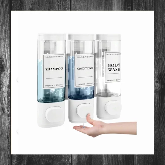 Dozator de perete pentru șampon și gel de duș lichid – 3 compartimente, design alb 44266967w