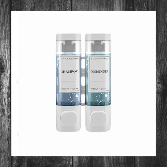 Dozator de perete pentru șampon și gel de duș lichid – 2 compartimente, design alb 44266967w2