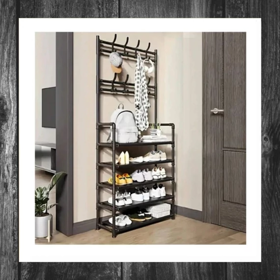 Suport pantofi cu 5 niveluri și cuier, negru 48003502f5