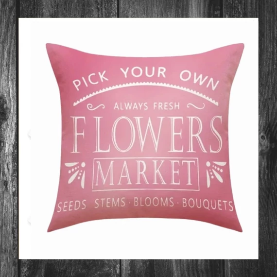 Husă pentru pernă 45 × 45 cm, cu inscripția „FLOWERS MARKET” POD159