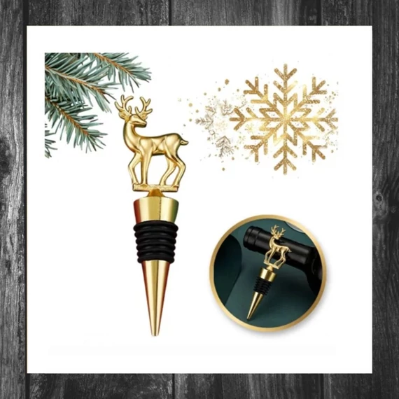 Dop pentru sticlă de vin – cu motiv ren auriu (3 × 11,4 cm) AB04