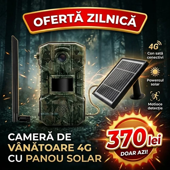 Cameră profesională de vânătoare 4G H2-LiveStream cu aplicație mobilă și panou solar H24Gsolar