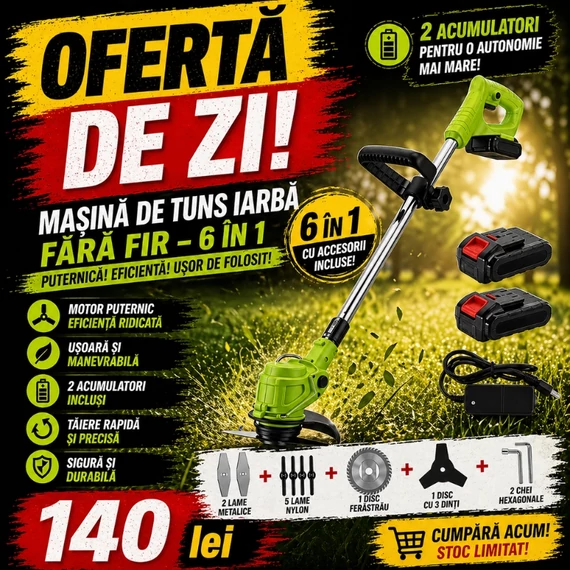 Motocoasă cu acumulator MAT-RIXX MTX-48V – 48V, mâner telescopic, cap rotativ, 2 acumulatori incluși