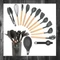 Set de 14 Utensile de Bucătărie cu Cap din Silicon Rezistent la Căldură, cu Suport – Gri, HOP10016581